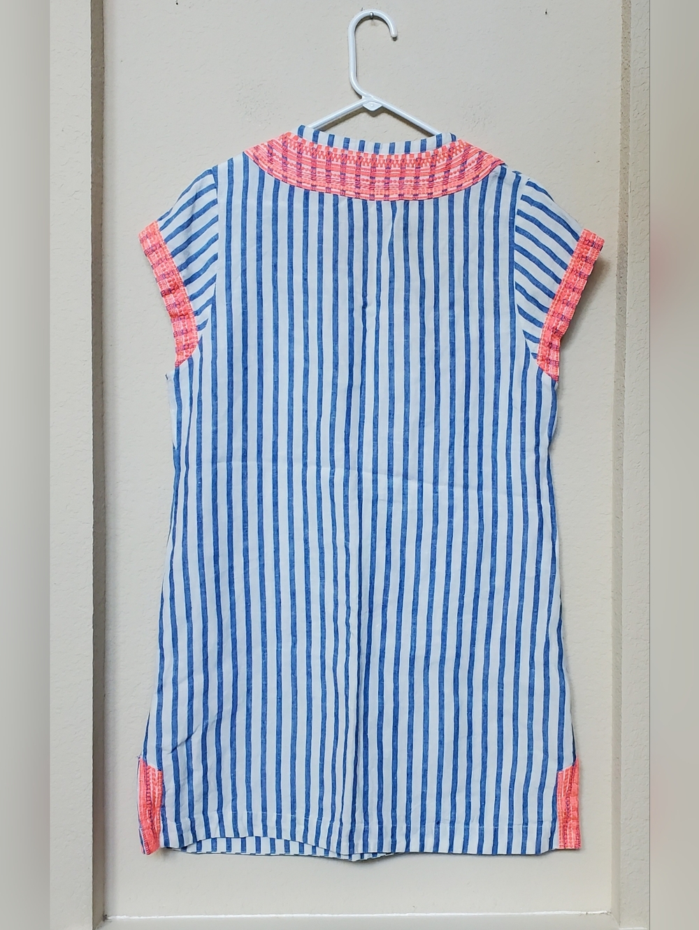 Boden Blue & White Striped Resortwear Tunic with Coral Trim - Picture 5 of 7